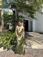 vestido maxi - halter liso satin