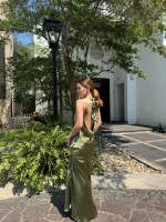 vestido maxi - halter liso satin