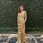 vestido maxi - hombros con caida, abierta en pierna