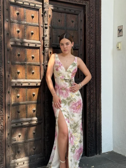 vestido maxxi - vestido flores lentejuela