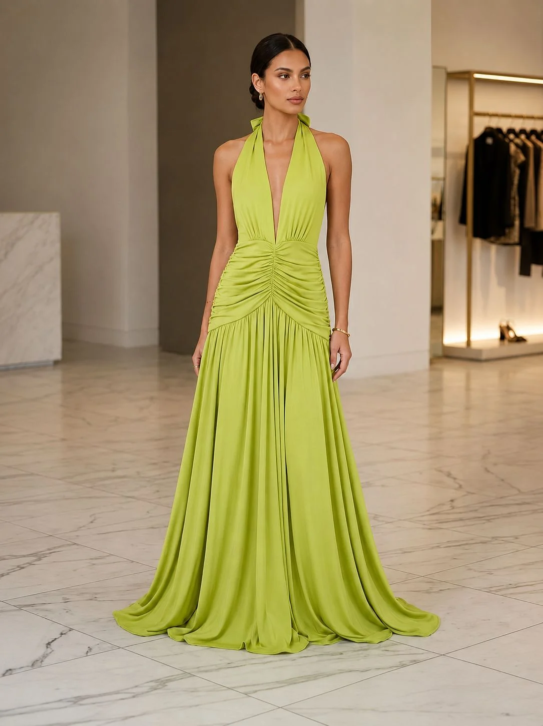 vestido maxxi - Vestido drapeado halter — 1 vestido maxxi - Vestido drapeado halter