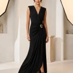 vestido maxxi - Vestido drapeador accesorio cintura