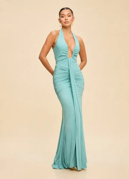 vestido maxxi - Vestido drapeado halter