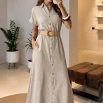 vestido maxxi lino cinturo - vestido maxxi