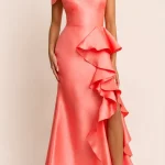 vestido maxxi - Vestido straple un hombro olanes