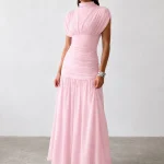 vestido maxxi - Vestido drapeado cuello alto