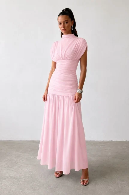vestido maxxi - Vestido drapeado cuello alto