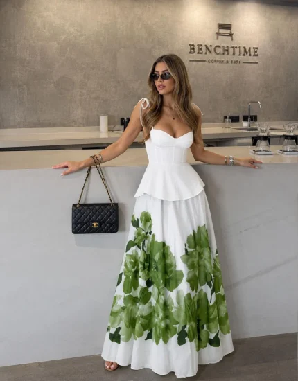 vestido maxxi - vestido tirantes hojas verdes