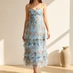 Vestido Midi - Vestido Olanes flores cafes