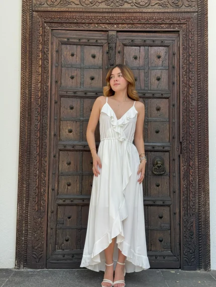 Vestido Midi - Vestido olanes al frente