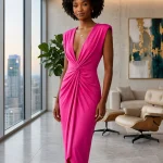 Vestido Midi - Vestido drapeado cuello V