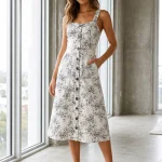 Vestido Midi - Vestido botones mezclilla estampado flores